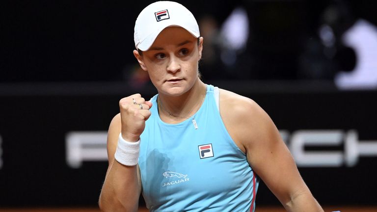 WTA Tour - Stuttgart, Singles, Women, Semifinals in the Porsche Arena. A. Barty (Australia) - J. Switolina (Ukraine). Ashleigh Barty celebrates after her victory. Photo by: Marijan Murat/picture-alliance/dpa/AP Images