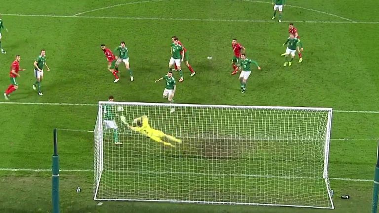 Northern Ireland had goalkeeper Bailey Peacock-Farrell to thank for this superb late save to keep the score 0-0 against Bulgaria.