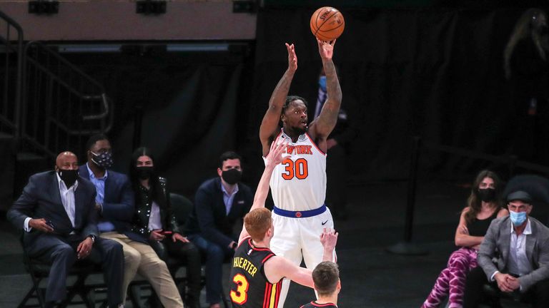 Julius Randle scored 40 points as the New York Knicks recorded their eighth straight triumph in an overtime win over the Atlanta Hawks.