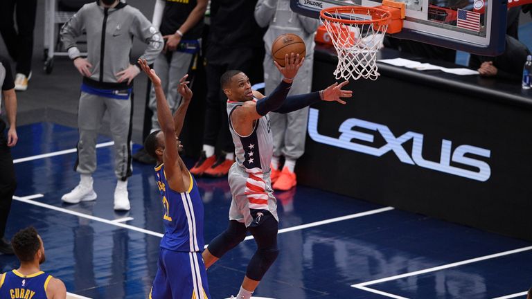 Russell Westbrook posted 14 points, 10 assists and 20 rebounds as Washington overcame Golden State.