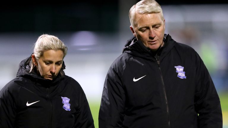 Birmingham Women manager Carla Ward (L) and assistant Alan Reeves (R) are working to ensure the club avoids relegation this season