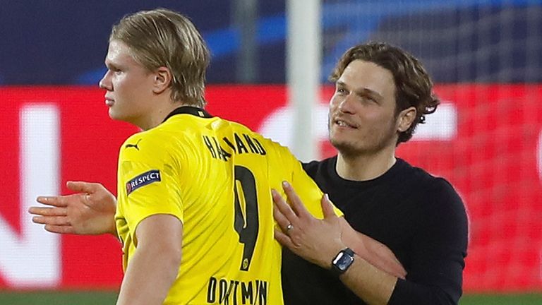 Borussia Dortmund boss Edin Terzic and Erling Haaland