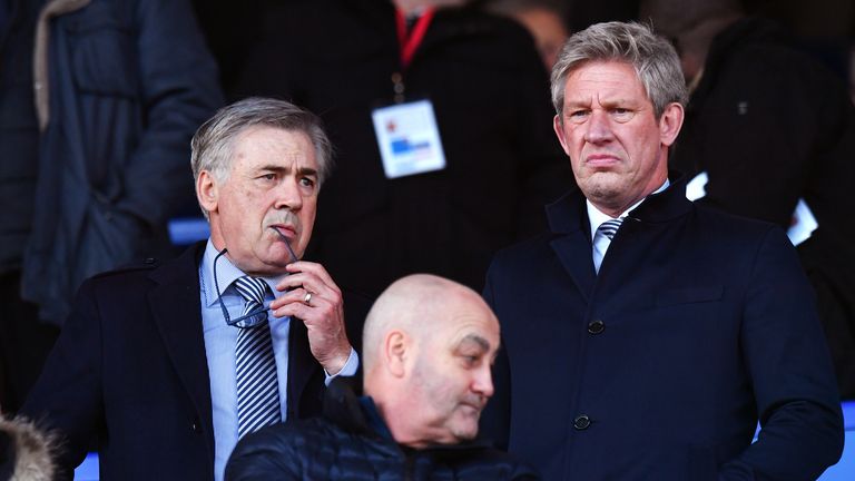 Marcel Brands (right) with Everton manager Carlo Ancelotti