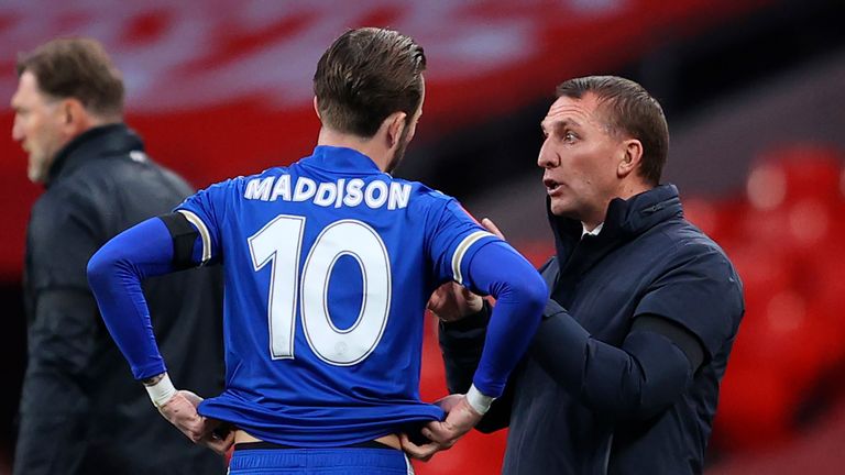 Brendan Rodgers issues instructions to substitute James Maddison