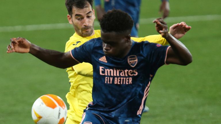 Bukayo Saka in action for Arsenal at Villarreal