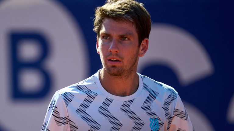 Cameron Norrie of Great Britain celebrates a point against Rafael Nadal of Spain in their quarter-final match during day five of the Barcelona Open Banc Sabadell 2021 at Real Club de Tenis Barcelona on April 23, 2021 in Barcelona, Spain. (Photo by Alex Caparros/Getty Images)