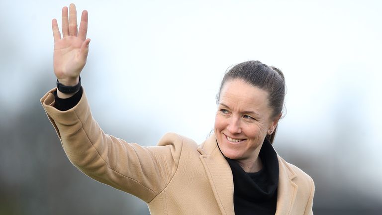 Manchester United head coach Casey Stoney before the FA Women&#39;s Super League match at Walton Hall Park, Liverpool.