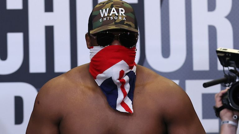 *** FREE FOR EDITORIAL USE ***.Derek Chisora and Joseph Parker during their Weigh In ahead of their Heavyweight Contest tomorrow night..30 April 2021.Picture By Mark Robinson Matchroom Boxing