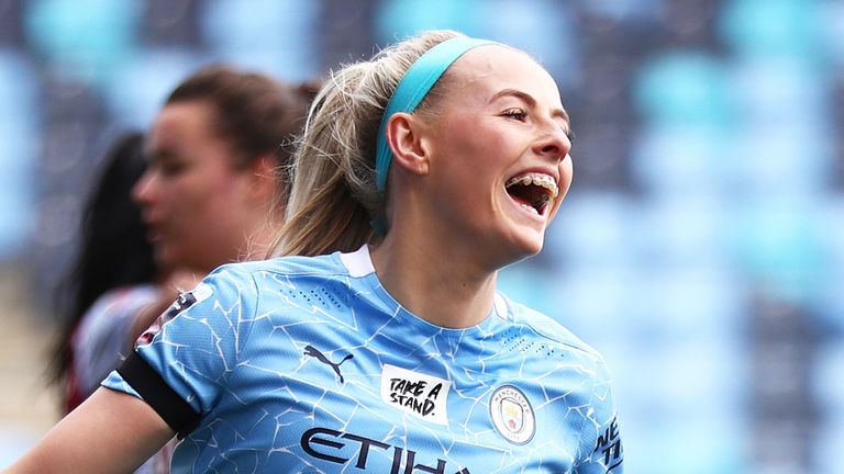 Chloe Kelly scored a hat-trick as Manchester City beat Aston Villa 8-0