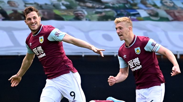 Chris Wood celebrates scoring a hat-trick for Burnley vs Wolves