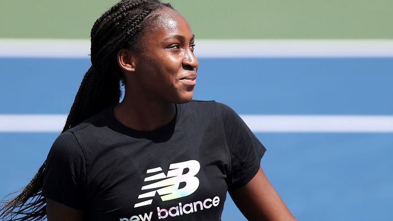 Coco Gauff practices at the 2020 US Open, Sunday, Aug. 30, 2020 in Flushing, NY. (Carmen Mandato/USTA via AP)