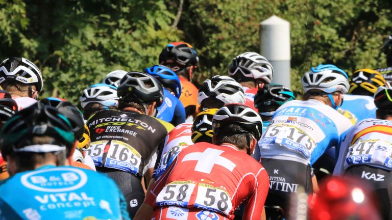 UCI Cycling World Tour under Virus Outbreak. Stage 17th from Grenoble to Meribel on the 16th of September 2020, Grenoble, France. .The peloton from backside (Photo by Pierre Teyssot/ESPA-Images)(Credit Image: &copy; ESPA Photo Agency/CSM via ZUMA Wire) (Cal Sport Media via AP Images)