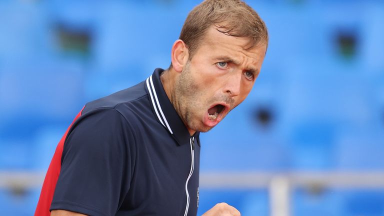 Dan Evans of Great Britain celebrates a point during their Round 32 match against Hubert Hurkacz of Poland during day four of the Rolex Monte-Carlo Masters at Monte-Carlo Country Club on April 14, 2021 in Monte-Carlo, Monaco. (Photo by Alexander Hassenstein/Getty Images)