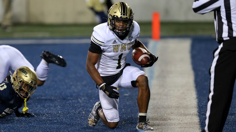 Eskridge had 122 catches for 2,260 and 15 touchdowns over his five seasons with Western Michigan (Photo by Frank Jansky/Icon Sportswire via AP) 