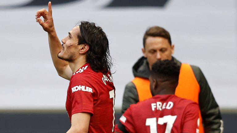 Edinson Cavani celebra el gol de Man Utd vs Spurs