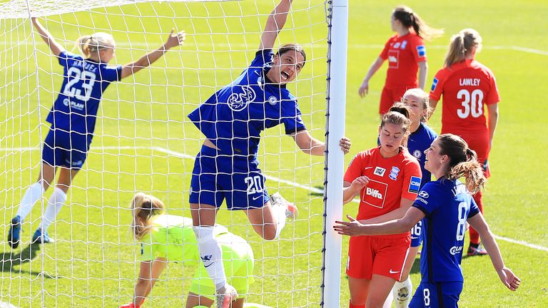 Sam Kerr celebrates her first-half hat-trick