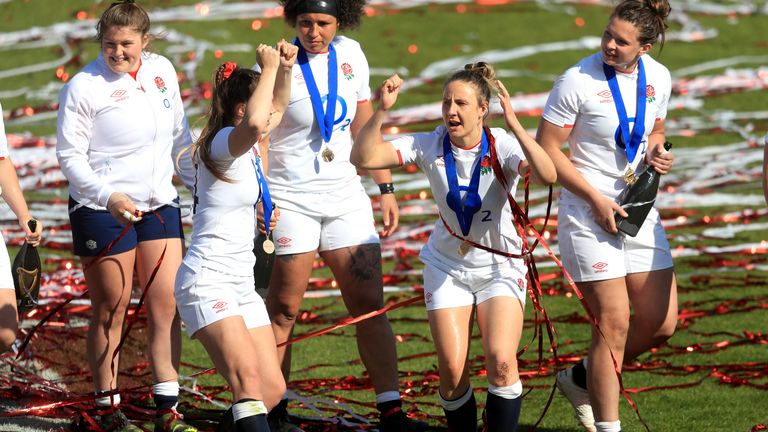 England  celebrates after winning the Guinness Women's Six Nations 