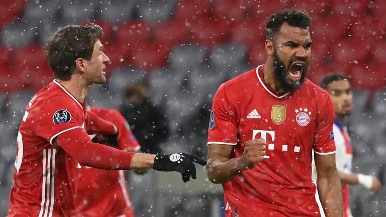 Eric Maxim Choupo-Moting celebrates scoring for Bayern Munich against PSG