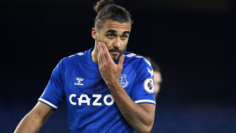 Everton's Dominic Calvert-Lewin reacts dejected after the Premier League match at Goodison Park, Liverpool. Picture date: Saturday March 13, 2021.
