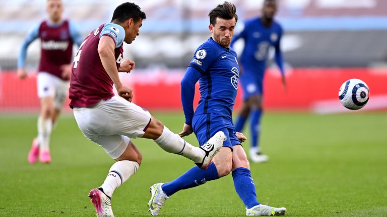 Balbuena was sent off for following through with his clearance and catching Chilwell&#39;s calf