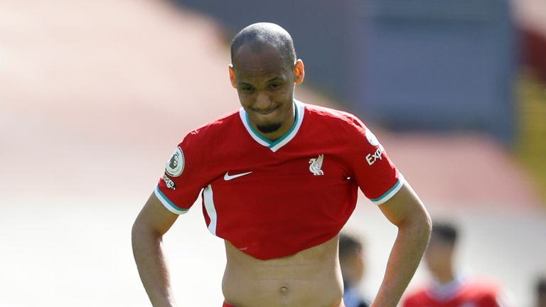 Fabinho shows his frustration at the final whistle against Newcastle