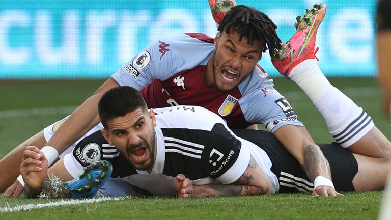 Tyrone Mings tangles with Aleksandar Mitrovic