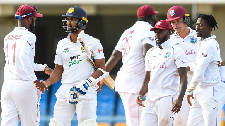 Getty - West Indies and Sri Lanka shake hands on a draw as the series finishes all square