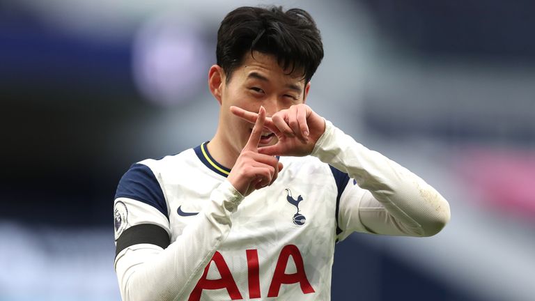 Heung-Min Son celebrates after putting Spurs 1-0 up