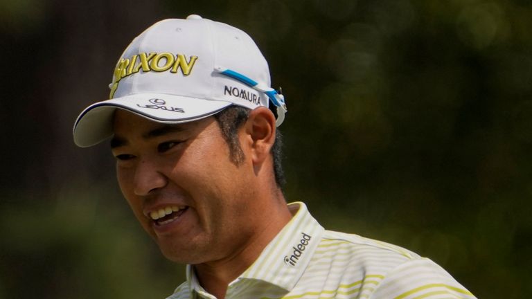 Hideki Matsuyama, of Japan, reacts after a bogey on the first hole during the final round of the Masters golf tournament on Sunday, April 11, 2021, in Augusta, Ga. (AP Photo/David J. Phillip)