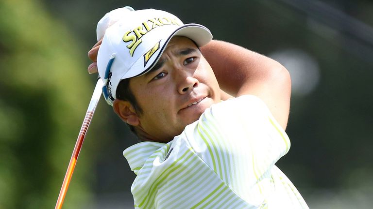 Hideki Matsuyama of Japan hits from the first tee during the final round of the Masters Tournament