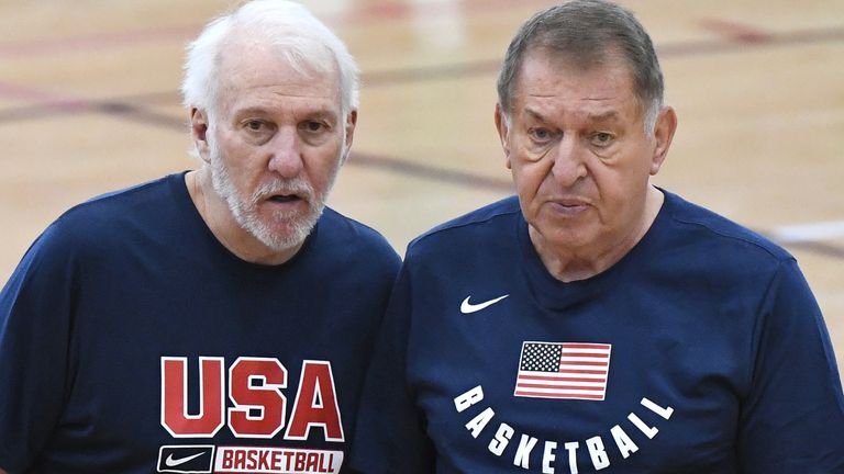 Head Coach Gregg Popovich (left) of USA Basketball and managing director Jerry Colangelo (Getty)