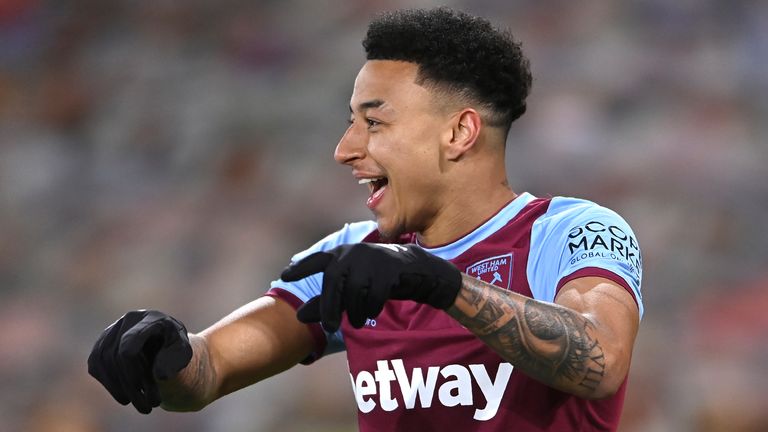 Jesse Lingard celebrates scoring for West Ham against Wolves