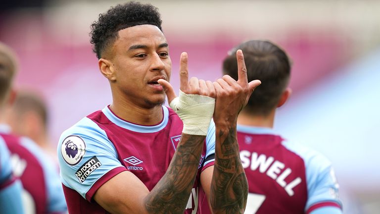 Jesse Lingard of West Ham United celebrates after scoring their team's first goal