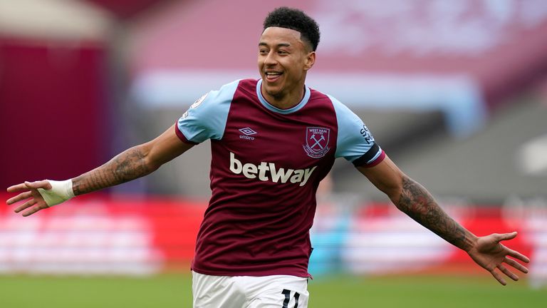 West Ham's Jesse Lingard celebrates after scoring his side's opening goal (AP)