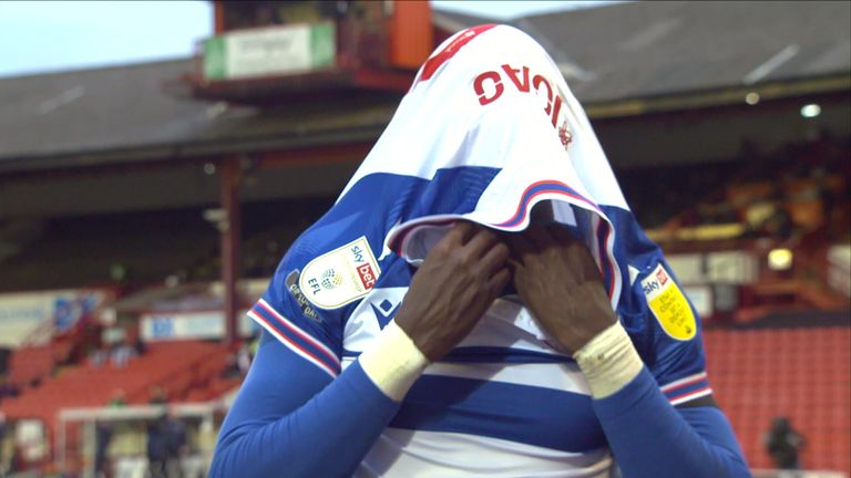 Reading&#39;s Lucas Joao holds his head in his hands after missing an open goal against Barnsley.