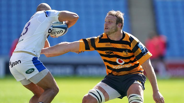 Bath's Jonathan Joseph (left) is tackled by Wasps' Joe Launchbury