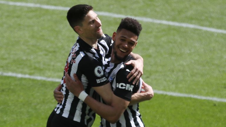 Newcastle United's Joelinton celebrates scoring his side's second goal against West Ham