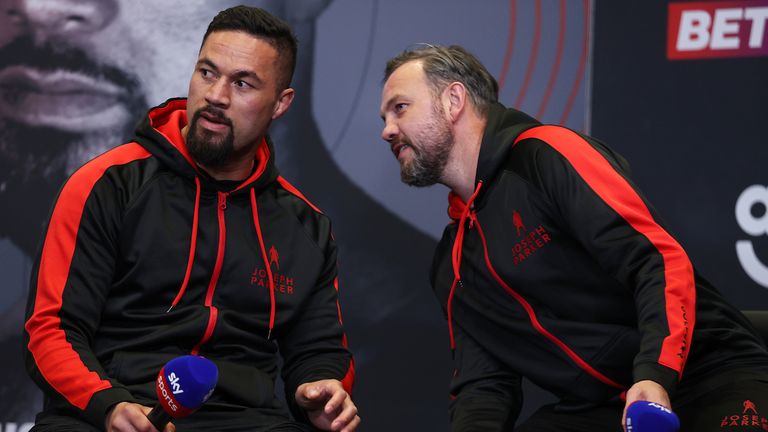 *** FREE FOR EDITORIAL USE ***.Dereck Chisora and Joseph Parker during their final Press Conference ahead of their Heavyweight Contest on Saturday Night..29 April 2021.Picture By Mark Robinson Matchroom Boxing. .