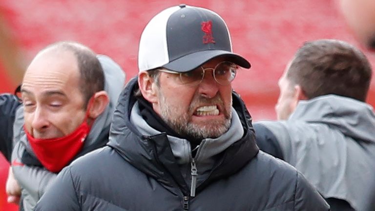 Jurgen Klopp reacts after Liverpool's late winner