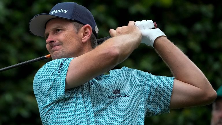 Justin Rose, of England, tees off on the second hole during the second round of the Masters