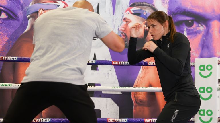 *** FREE FOR EDITORIAL USE ***.Katie Taylor trains at the fight hotel .28 April 2021.Picture By Mark Robinson Matchroom Boxing