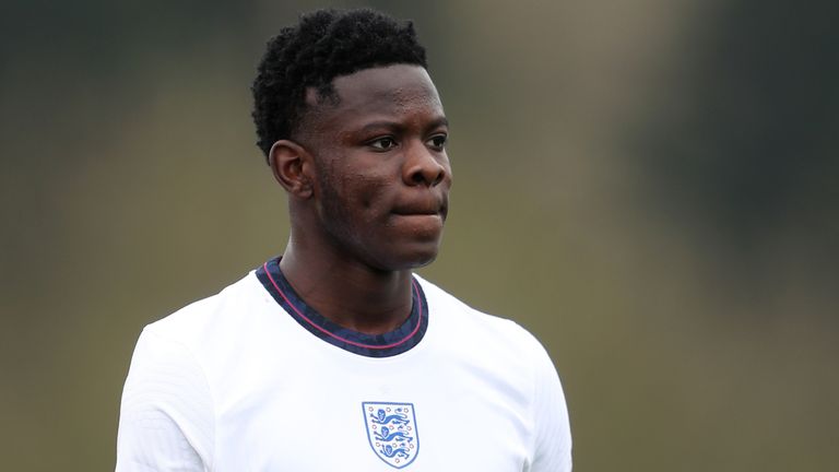 Kwadwo Baah in action for England's Under-18 side in an international friendly against Wales.