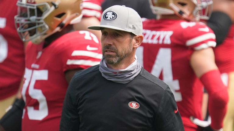Will Kyle Shanahan and the 49ers turn to Mac Jones, Trey Lance or Justin Fields at No 3 overall? (AP Photo/Tony Avelar)