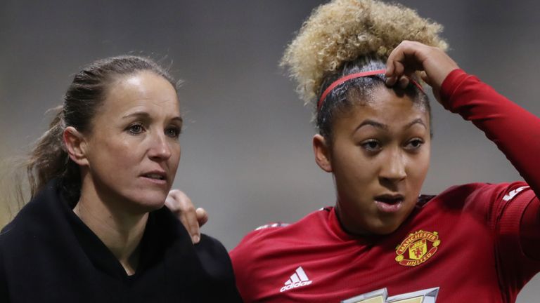 Manchester United manager Casey Stoney and forward Lauren James (PA)