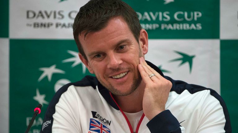 Britain&#39;s Leon Smith smiles as he responds to a question during a news conference following the draw for the Davis Cup first round tie against Canada, Thursday Feb. 2, 2017 in Ottawa. (Adrian Wyld/The Canadian Press via AP)