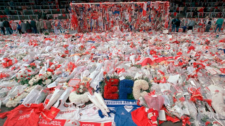 Hillsborough, flowers, Liverpool (AP)