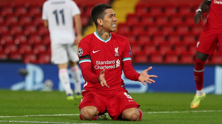 Liverpool's Roberto Firmino rues a missed chance