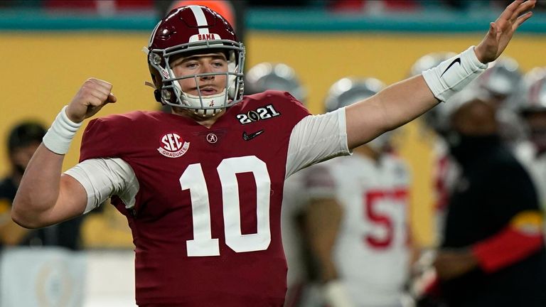 Alabama's Mac Jones has been tipped to land with the 49ers at No 3 overall  (AP Photo/Lynne Sladky, File)