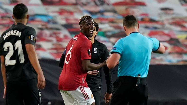 Paul Pogba was replaced at the break after getting booked