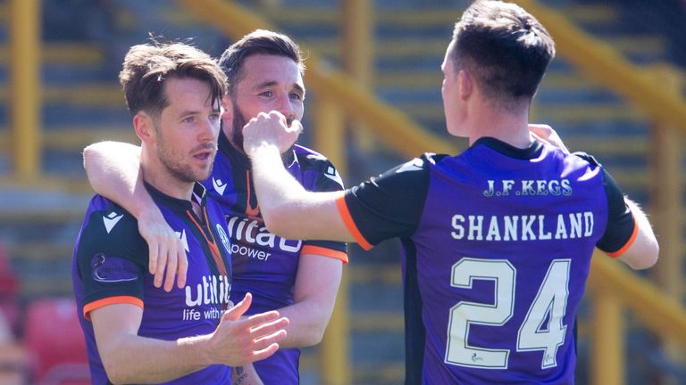 Marc McNulty celebrates his goal to make it 1-0 to Dundee United